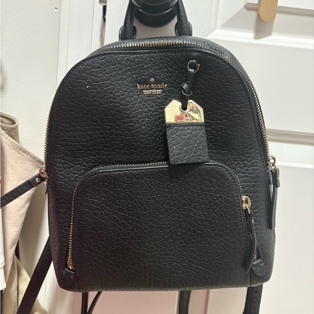 Kate Spade Black Pebbled Leather Backpack with Gold Hardware